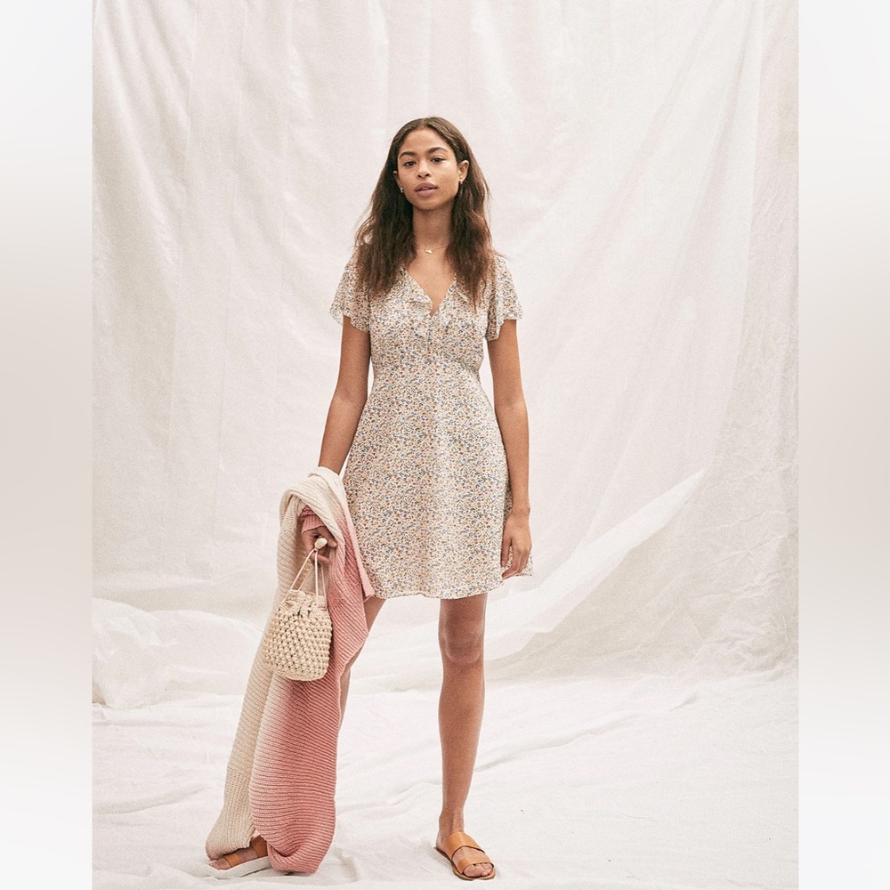 Madewell Silk Ruffle Neck mini dress NWT